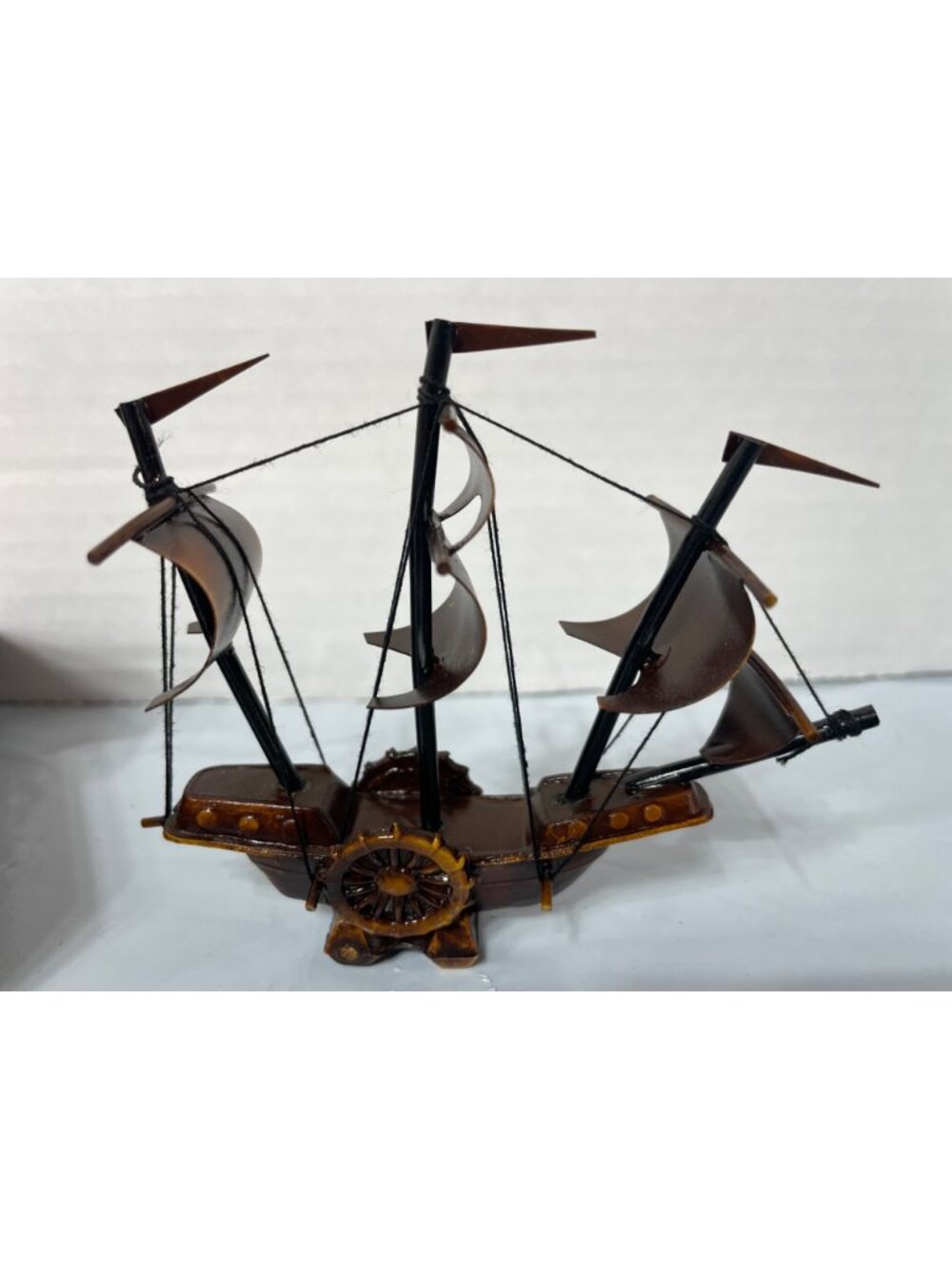 Vintage Nagasaki Ship Model Box & Stand  Dark Brown Resin Maritime Decor